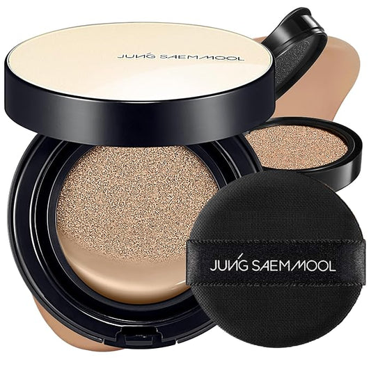JUNG SAEM MOOL Essential Skin Nuder Cushion | Natural Finish, Buildable Coverage Cushion Foundation by Korean Makeup Artist (Refill Included, 0.98 Fl Oz, SPF 50), 25 Bronze