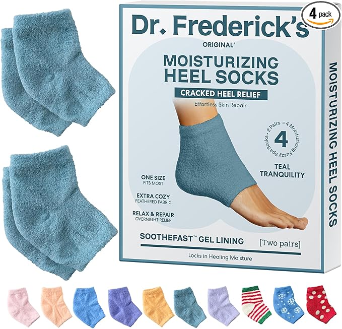 Dr. Frederick's Original Moisturizing Fuzzy Heel Socks for Dry Cracked Heels Treatment - Infused with Olive Oil, Jojoba Oil and Vitamin E - 2 Pairs - Stocking Stuffers for Adults - Teal Tranquility