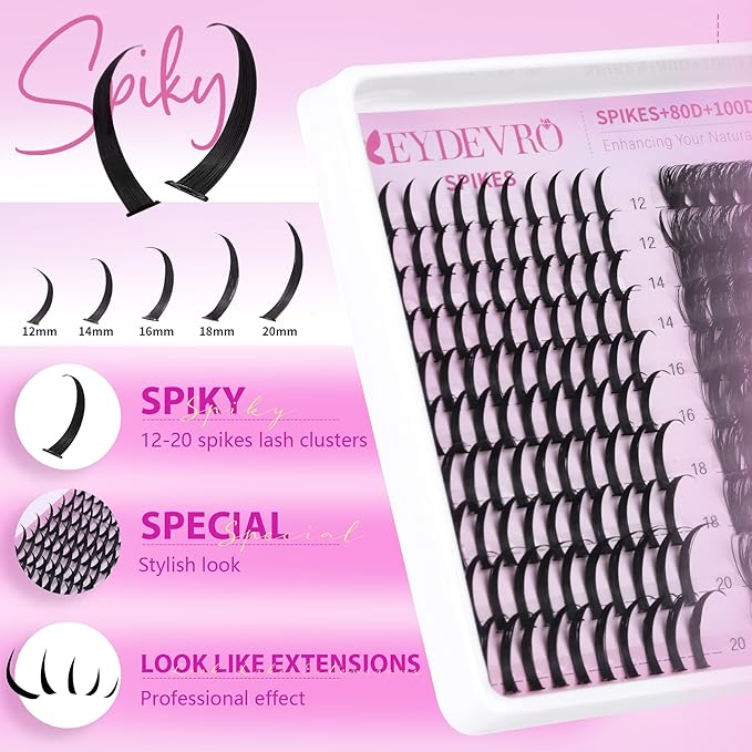 EYDEVRO Lash Clusters with Spikes Wispy Eyelash Clusters 12-20mm Spikes Lash Clusters 10-18mm 80D 100D Volume D Curl Cluster Eyelash Extensions Spiky Cluster Lashes Reusable DIY Lash Extensions