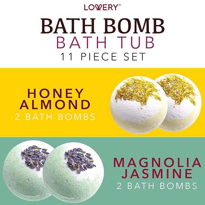 Gift Baskets for Women Holiday Gift for Teen Girls Bath Bomb Self Care Gifts for Women Spa Bath Set, Womens Gifts 10 Two Tone Bath Fizzies W Shea & Coco Butter Dry Flower Petals