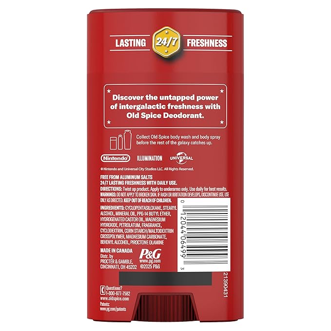 Old Spice Aluminum Free Deodorant for Men, Old Spice x The Super Mario Galaxy Movie, 24/7 Lasting Freshness, Lasting Odor Protection, Smell Super with Castle Crush, Celestial Citrus Scent, 3.0 oz