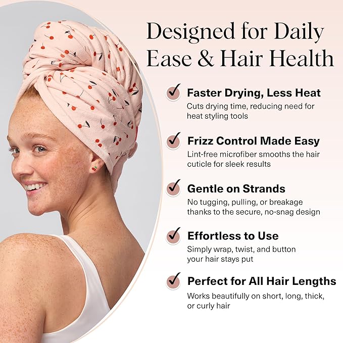Kitsch XL Microfiber Hair Towel Wrap for Women - Microfiber Towel, Super Absorbent, Quick Dry, Anti-Frizz - for Long & Short Hairs, Turbans for Women