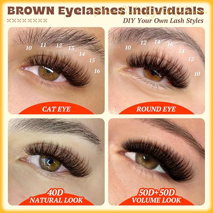 Brown Lash Clusters Fluff Cluster Eyelash Extensions 40D+50D Natural Dark Brown Eyelash Clusters 280PCS Individual Lashes Clusters 10-16mm DIY Wispy Cluster Lashes Extension at Home