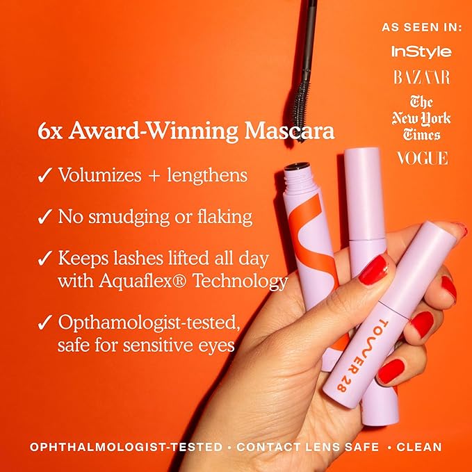 Tower 28 MakeWaves Vegan Brown Mascara - Volumizing & Lengthening Mascara for Sensitive Eyes - With Aquaflex Technology for Humidity-Proof Lift - Hypoallergenic Eye Makeup - Drift (0.29 oz)