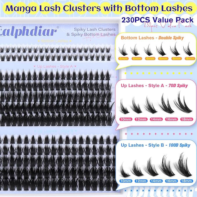 Spiky Lash Clusters with Spiky Bottom Lashes Individual Volume Cluster Eyelash Extensions 70D 100D Manga Eyelash Clusters 10-18MM Cluster Lash Extension Fluff D Curly Lash Clusters by calphdiar