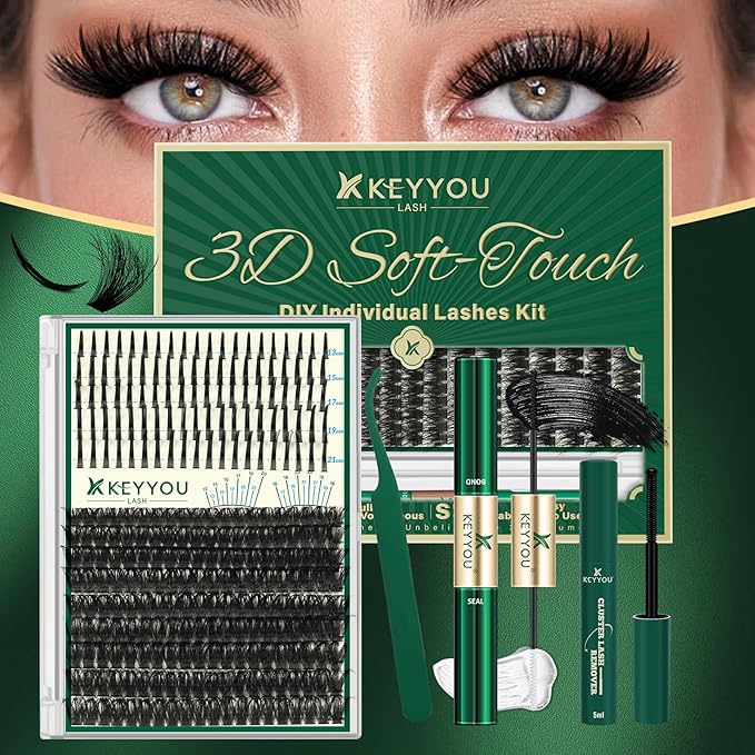 KEYYOU Lash Clusters Kit 280Pcs 100D Long 10-18MIX Lash Spikes Eyelash Clusters Kit Volume Individual Lashes Spiky Lash Extension Kit Cluster Eyelash Extensions Kit(100D&Spikes-D-12-20MIX+13-21MIX)