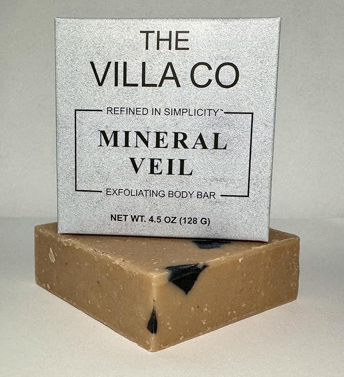 The Villa Co - Mineral Veil | 4.5oz Exfoliating Body Bar for Men | Artisan Made in USA | Natural Ingredients | Activated Charcoal | Rhassoul Clay | Sea Salt