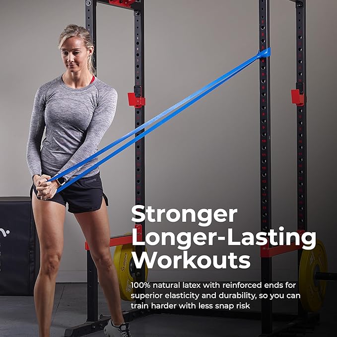 Sunny Health & Fitness Versatile Resistance Bands (Single or Combo Set) for Strength Training, Power Cage, Squat Rack, Home Gym, Body Stretching, Physical Therapy – 100, 140, 160, 180 & 10-75 LB Combo
