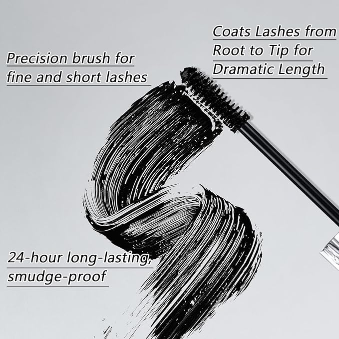 Mascara for Older Women 60 Plus, Volumizing & Lengthening Tubing Mascara for Mature Lashes, Smudge-Proof, Long-Wear, Hypoallergenic Black Mascara, Easy to Remove