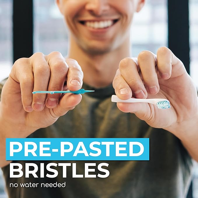 Brushee - The Evolution of Oral Care | 4-in-1 Tool (Paste + Brush + Floss + Pick) | Individually Wrapped | Disposable | Prepasted Travel Toothbrushes | Small Adult Toothbrush - (48-Pack)