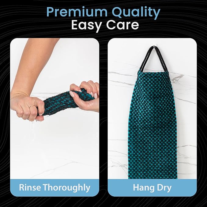 Japanese Exfoliating Washcloth for Back & Body - Charcoal & Silver Ion Exfoliating Towel - Two-Sided Gentle Exfoliation