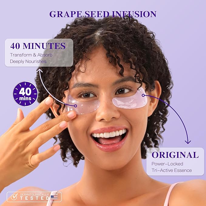 ICIKOL Collagen Under Eye Patches for Puffy Eyes and Dark Circles, Under Eye Mask for Radiance Boost, Deep Hydrating Undereye Mask Patches for Treatment with Women Beauty (60 Pairs, Grape seed)