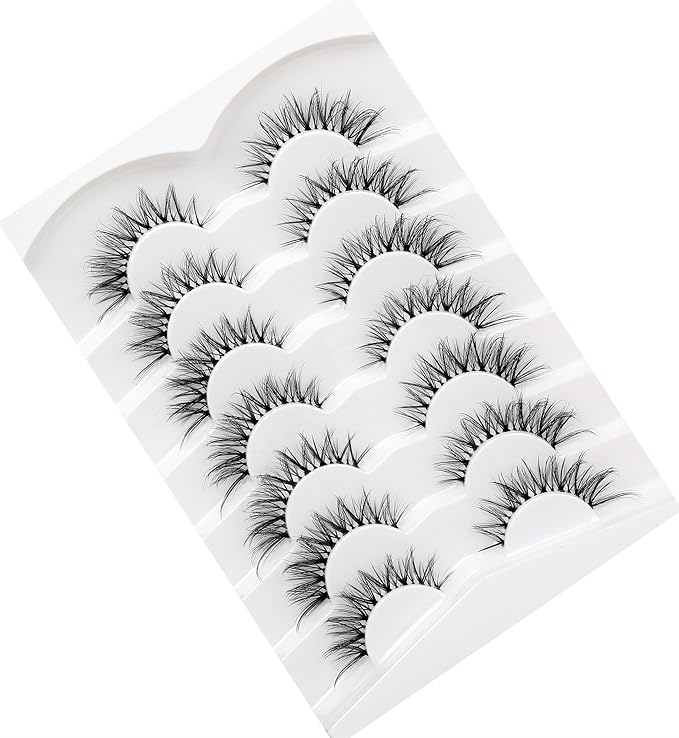 Pooplunch False Eyelashes Cat-Eye Look Wispy Lashes Fairy Fluttery Volume Natural 8D Crossed Fake Eyelashes Faux Mink Lashes Strips 7 Pairs
