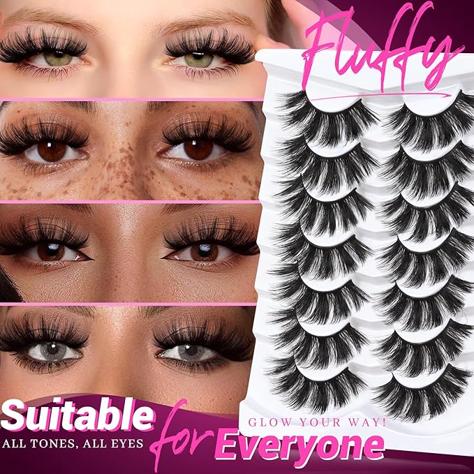 Veleasha False Eyelashes Long Faux Mink Lashes Fluffy Handmade Fake Eyelashes Natural Look 7 Pairs Pack Luxury Cat Eye Lashes (800)