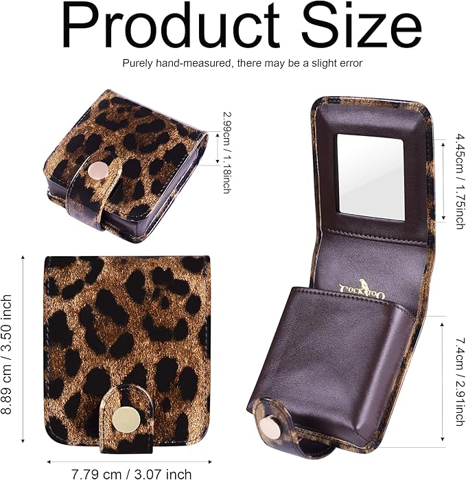 Cockatoo Leather Lipstick Case with Mirror, Women's Portable Lipstick Pouch Travel Cosmetic Bag Can Be Put in Wallet Mini Cosmetic Bag Lipstick Pouch (Glossy Black)