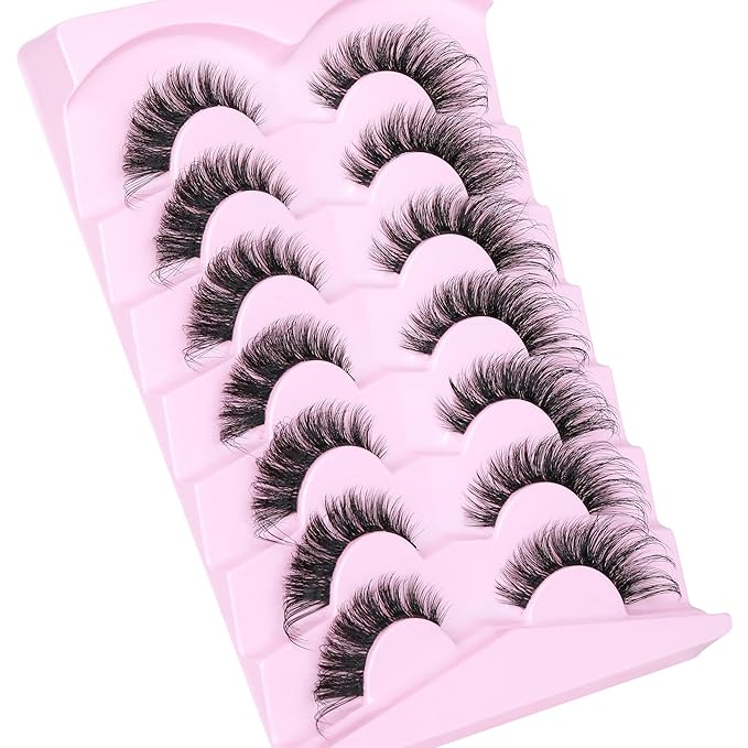Wispy Lashes Cat Eye False Eyelashes Natural Lashes Fuzzy Strip Fake Eyelashes Fox Eye Lashes with Clear Band Lashes 7 Pairs