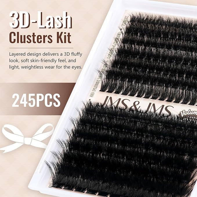 JMS&JMS Lash Clusters 3D Effect Cluster Lashes 100D+200D D Curl Lash Cluster Eyelash Extensions Mix10-18mm Individual Eyelashes Clusters Wispy Lash Clusters Thin Band Soft to Use at Home