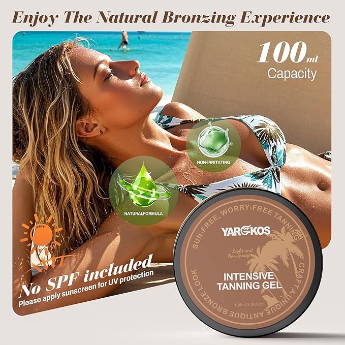Intensive Tanning Gel, Self Tanner Tanning Lotion, Gradual Tanning Moisturizer, Browning & Bronzing Tan Accelerator, Sunless Tanner for Fake Tan for Women Men, Coconut Aroma, 3.38 Fl Oz
