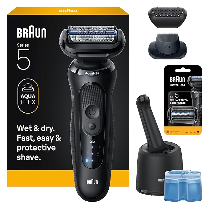 Braun Electric Razor for Men Series 5, Electric Shaver, Precision Trimmer, Extra Shaver Head, 4-in-1 Clean & Charge Center, S5 5165ps