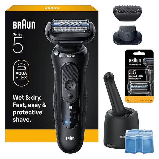 Braun Electric Razor for Men Series 5, Electric Shaver, Precision Trimmer, Extra Shaver Head, 4-in-1 Clean & Charge Center, S5 5165ps