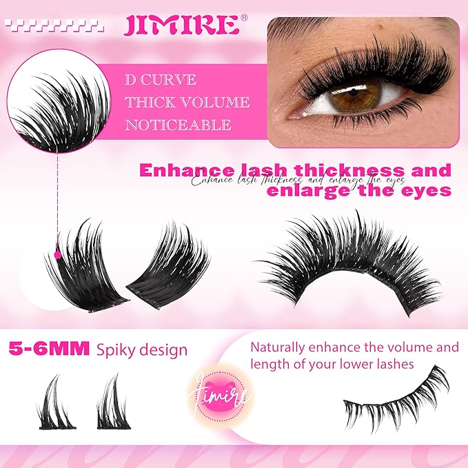 JIMIRE Lash Clusters Kit 12-18MM D Curly Lash Extension Kit Volume Cluster Eyelash Extension Kit with Lash Bond and Seal Spiky Volume Eyelash Clusters with Bottom Lash Clusters