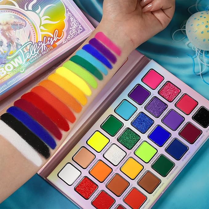 DE'LANCI Colorful EyeshadowPalette, 28 Neon Rainbow Eye Shadow Multi-Colored Metallic Shimmer Matte Makeup Bright Vivid Eye Makeup for Girls & Highly Pigmented Eyeshadow Cosmetics Daily Festival Looks