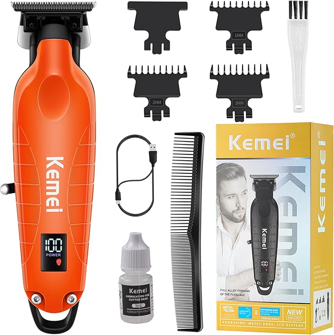 KEMEI 2293 Professional Hair/Beard Trimmer for Men Zero Gapped Hair Clippers for Barber with T Blade, Rechargeable, Cordless