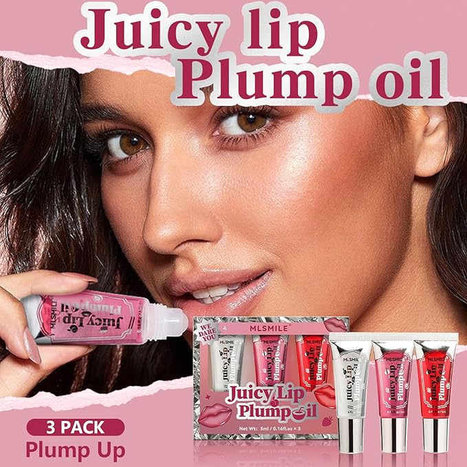 3Pcs Lip Plumper Gloss Set, Roll Plumping