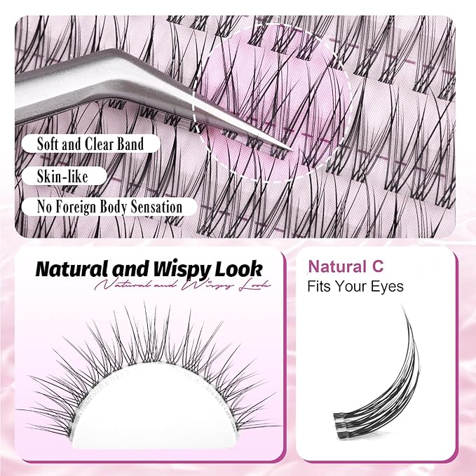 Natural Lash Clusters Wispy Eyelash Clusters Clear Band Cluster Eyelash Extensions 168pcs Individual Lashes Soft and Lightweight Bandless Cluster Lashes C Curved Lash Extension by Lanflower
