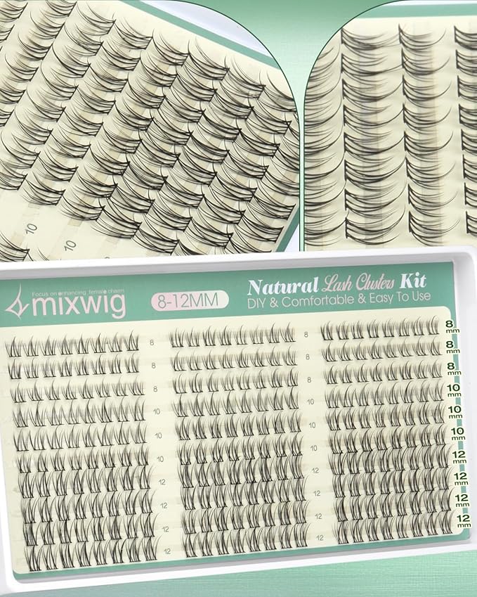 Natural Lash Clusters Kit Short Lash Extension Kit Wispy Eyelash Clusters 8-10-12MM Cluster Eyelash Extensions Manga Cluster Lashes Fairy Individual Lashes DIY CC Curly Eyelash Extension by Lvmixwig
