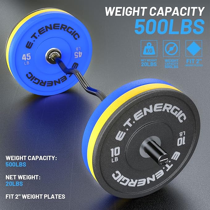 47" Olympic EZ Curl Bar 500-lbs Capacity Steel 2" Barbell