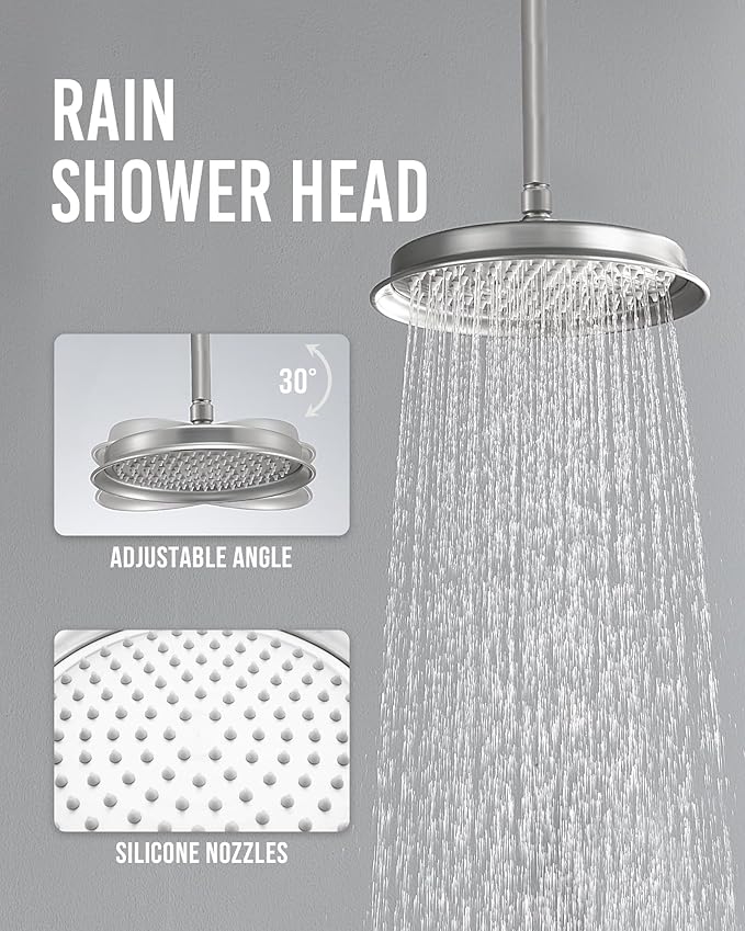 DASAN Antique Dual Shower Head Faucet Set, Dual Rain Shower Head System Complete Double Head Shower Fixture Combo
