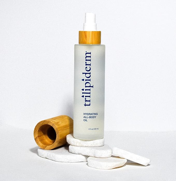 Trilipiderm Hydrating All-Body Oil – Ultra-Moisturizing, Vitamin-Rich Lipid Replacement, 4oz. Glass and Bamboo Spray Bottle
