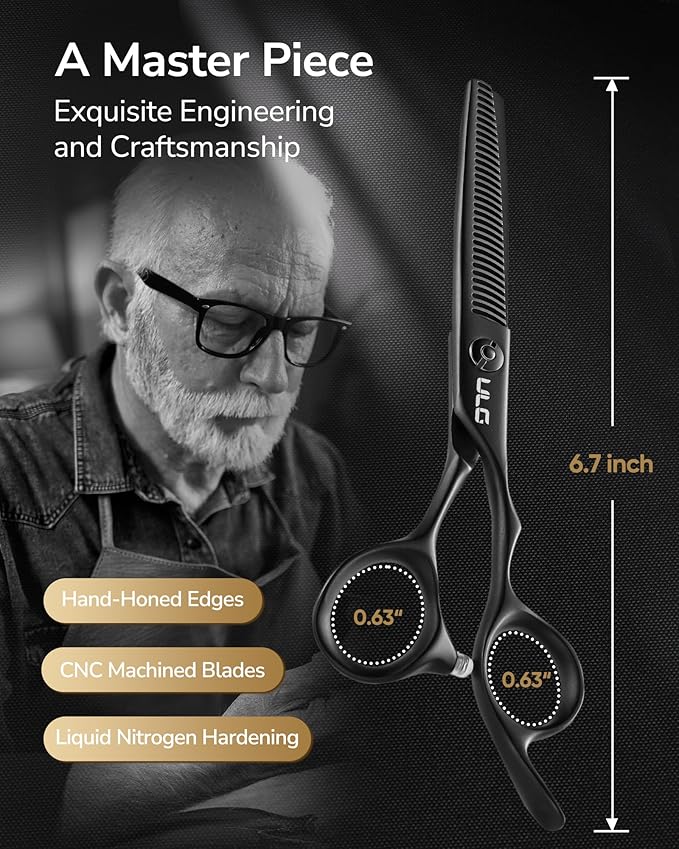 ULG Seamless Thinning Shears – Professional Stainless Steel, Teflon Coated, 32-Teeth Texturizing Scissors, Precision Serrated Blades for Natural Thinning and Layering, Ideal for Stylists and Barbers