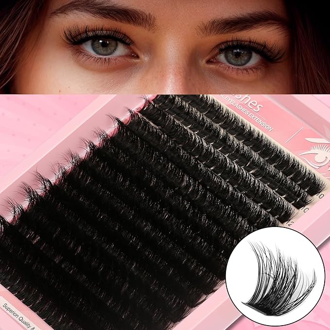 D Curl Eyelash Lash Clusters Lashes Extensions 280 Pcs Volume Wispy Individual Eye Lash Cluster 100P DIY Home Makeup Thin Band Clusters Lashes Extension Kit (9-20MM)