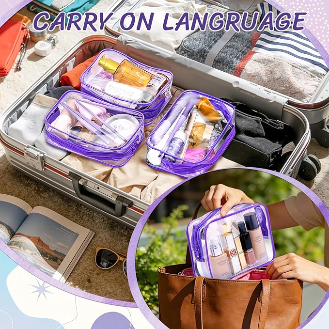 Eilyliafe Clear Cosmetic Bag Transparent Makeup Bag for Women Men Waterproof Travel Makeup Clear Toiletry Organizer Cosmetic Storage Pouch Case with Zipper (12, Purple, Medium)