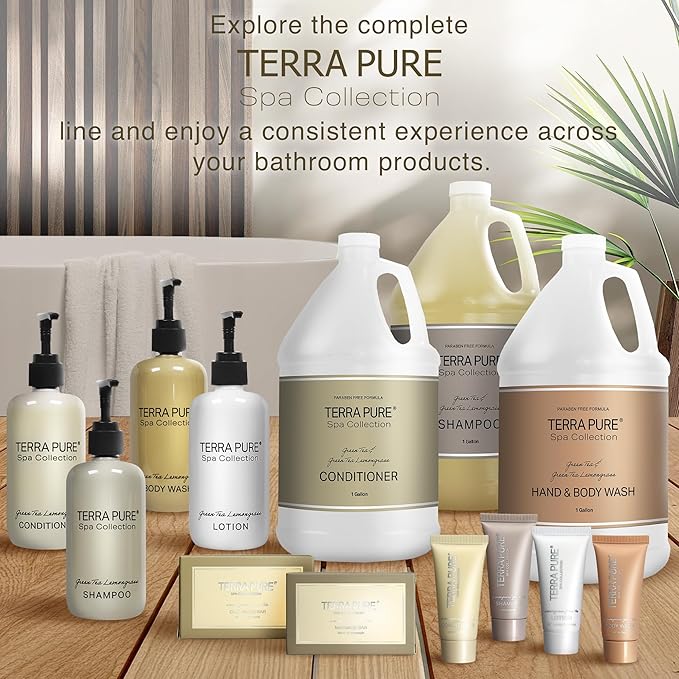 Terra Pure Spa Collection 1 Liter Conditioner Refill Bag For Soap Dispensers | Bulk Toiletries for Vacation Rentals, and Home Bathroom Showers | Green Tea Lemongrass | Set of 3
