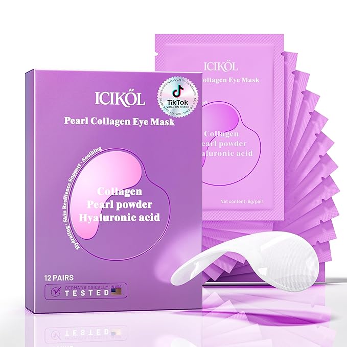 ICIKOL Collagen Under Eye Patches Mask - Undereye Patches for Dark Circles, Puffiness, Wrinkles - Gel Under Eye Patches, Birthday Gifts for Women - Gifts for Women - Vegan (12 Pairs, Pearl Powder)