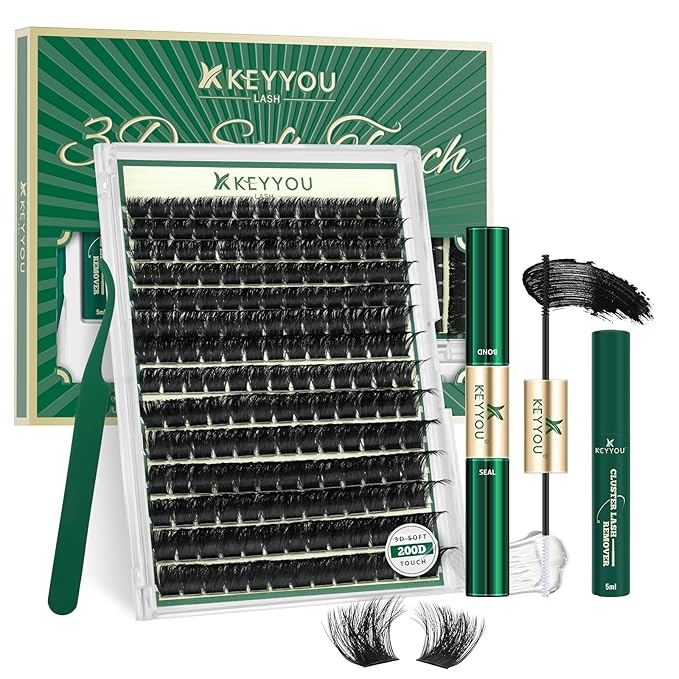 KEYYOU lash Clusters Kit 3D Effect Eyelash Clusters Kit 182pcs 200D 9-18MIX D Curl Individual Lashes Kit Wispy Lashes Volume Cluster Lashes Kit Soft DIY Lash Extension Kit (3D Kit-200D-D-9-18MIX)