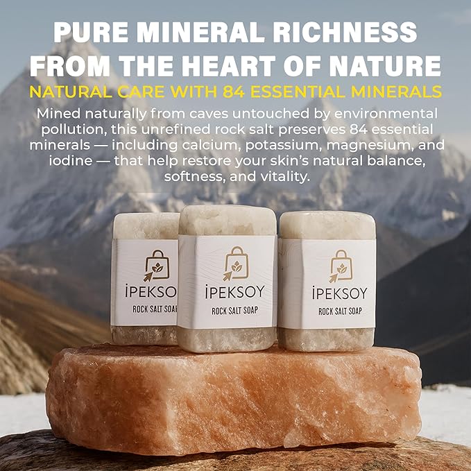 ipeksoy Natural Salt Soap Bar – Purifying and Exfoliating Organic Unscented Bar Soap for Men & Women – Pure Mineral Rock Salt Soap for Gentle Skin Care and Odor Control (Salt (4 Pieces))