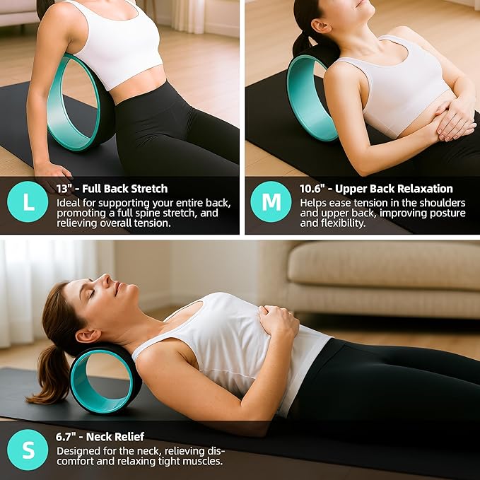 Back Roller Wheel for Back Pain – 3-Pack Yoga Wheel Set for Deep Tissue Massage, Stretching & Posture Support – EVA Foam Back Stretcher – Supports Up to 500lbs