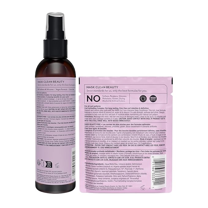 HASK 5-in-1 Leave-In Conditioner Duo (6oz-Qty 2) & Deep Conditioner Packette, Color Safe, Sulfate-Free, Paraben-Free, Gluten-Free, for All Hair Types (Curl Care)
