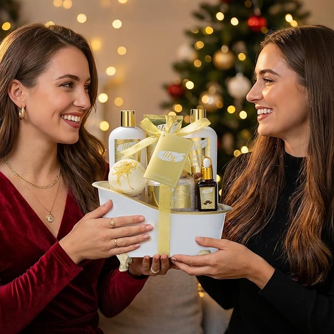Valentines Day Gifts for Women - 7-Piece Honey Almond Spa Gift Set, Bath & Body Gift Set, Bath Collection | Mothers Day Gifts for Mom, Fathers Day, Birthday, Christmas Gift, Holiday Present for Women