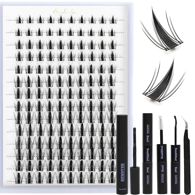 Fairy Lash Clusters Kit with Spike, Eyelash Clusters Individual D Curl Fluffy Wispy False Eyelashes Extensions Thin Band with Bond Seal Tweezers Remover DlY Manga Lashes Extension Kit (SMY11-KIT)