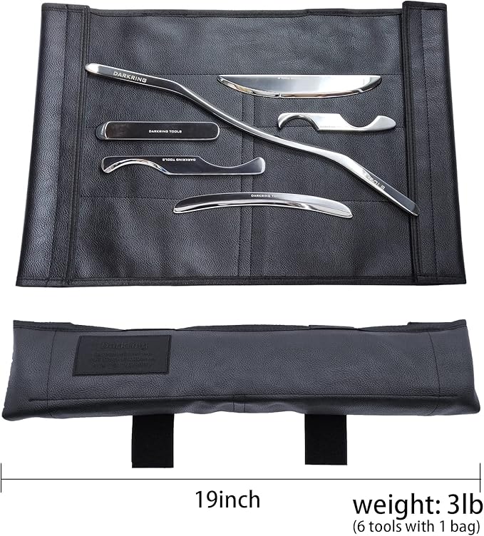 DARKRING Muscle Scraper Tool Set (6-Piece) for deep Tissue Massage gua sha Stainless Steel fascial Release Tool Soft Tissue Mobilization Tool Set (Storage Bag)
