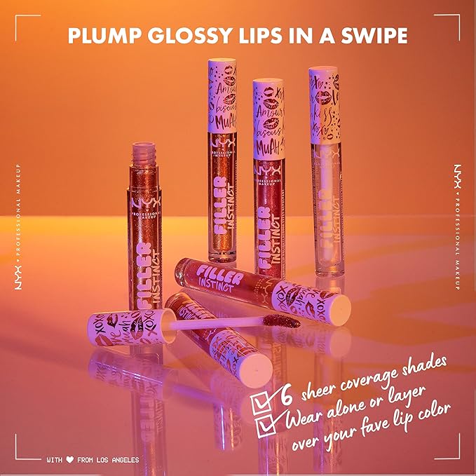 NYX PROFESSIONAL MAKEUP Filler Instinct Plumping Lip Polish, Lip Plumper Gloss - Sparkling Please (Rose Gold)