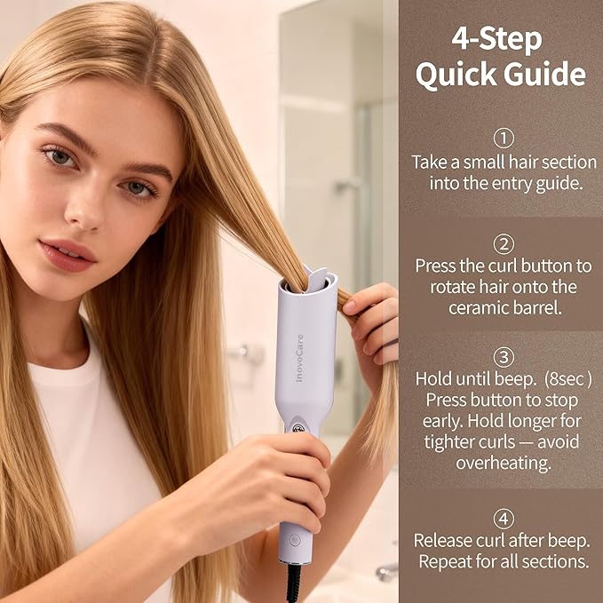 Upgraded Automatic Rotating Curling Iron - CurlPro Plus Long Barrel Curling Wand for Long Hair, Ceramic Hair Curler for Women, Anti-Scald, Tangle-Free, 600M Ionic, Dual Voltage (Misty Blue)