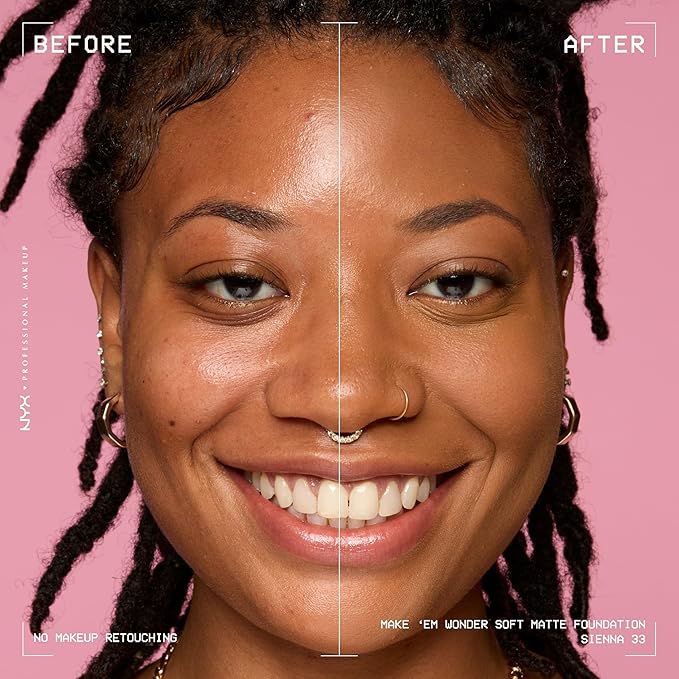 NYX PROFESSIONAL MAKEUP Make 'Em Wonder Liquid Foundation, 24HR Foundation Makeup With A Soft Matte Finish, Buildable Full Coverage - 33 Sienna