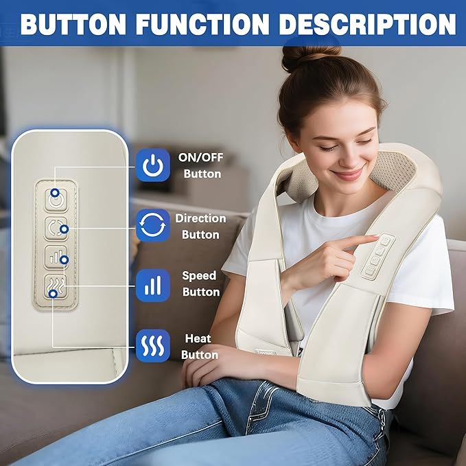 Joyset Shiatsu Neck and Back Massager with Heat,Electric Shoulder Massager for Pain Relief Deep Tissue,3D Kneading Massage with Cloth Cover Easy to Clean (Khaki)