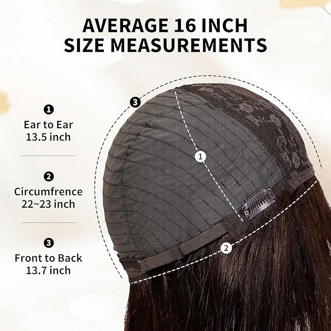 KKU 16 Inch Ombre Ash Blonde Human Hair Wigs for Women,Layered Straight Hair Wig with Bangs,Wear Natural Realism
